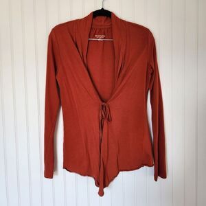 SOFT SURROUNDINGS Rust Orange Cotton Blend Front Tie Lightweight Cardigan Small